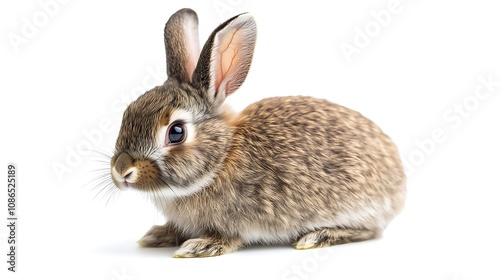 Adorable Brown Rabbit Portrait Against a White Background AI Generated