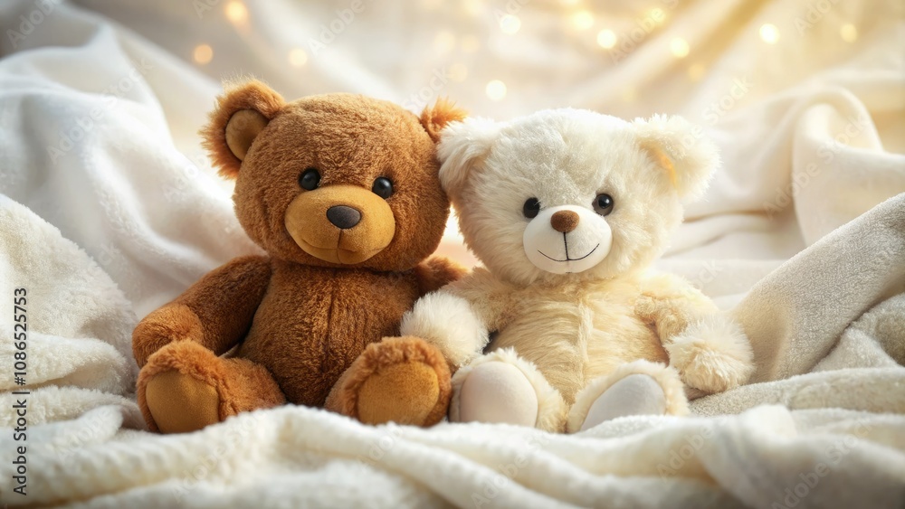 Sweet Friendship of Plush Teddy Bears on Soft Blanket – Long Exposure Photography Capturing Childhood Innocence and Comfort Sweet Friendship of Plush Teddy Bears on Soft Blanket – Long Exposure Photography Capturing Childhood Innocence and Comfort