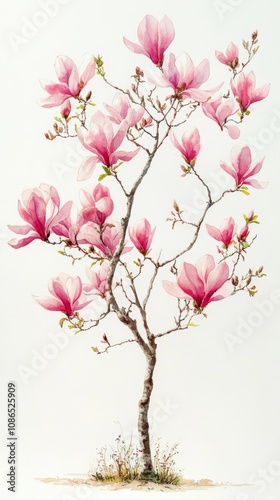 Beautiful Magnolia Tree on White Background for Spring and Summer Decor Generative AI