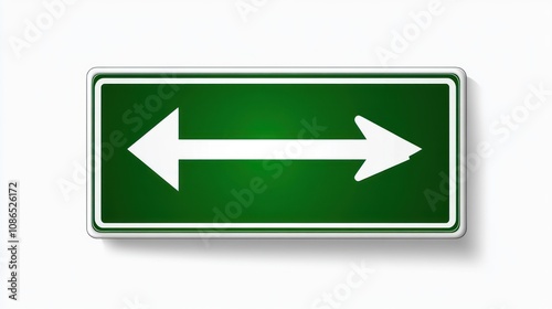 Green traffic sign with white arrows pointing left and right on a white background.