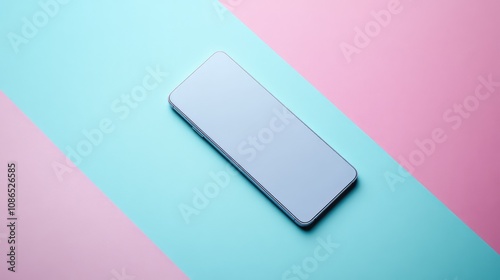 Flat, ultra-thin power bank beside a smartphone, both on a seamless pastel-colored background.