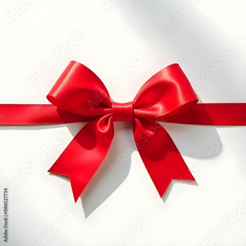 ribbon, bow, red, loop, tied, perfect, decoration, gift, festive, isolated, background, white, elegant, holiday, Christmas, wrapping, present, decorative, beautiful, glossy, shiny, festivebow,  photo