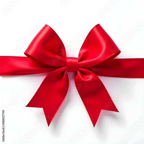 ribbon, bow, red, loop, tied, perfect, decoration, gift, festive, isolated, background, white, elegant, holiday, Christmas, wrapping, present, decorative, beautiful, glossy, shiny, festivebow,  photo