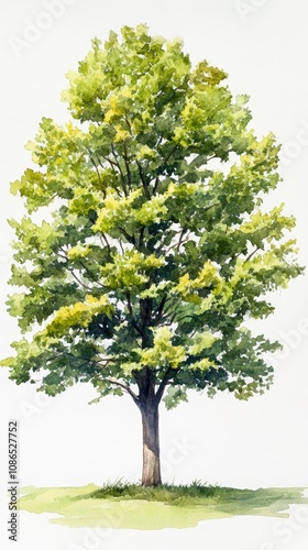 Watercolor Painting of Ohio Buckeye Tree on White Background, Ideal for Nature and Botany Illustrations Generative AI photo