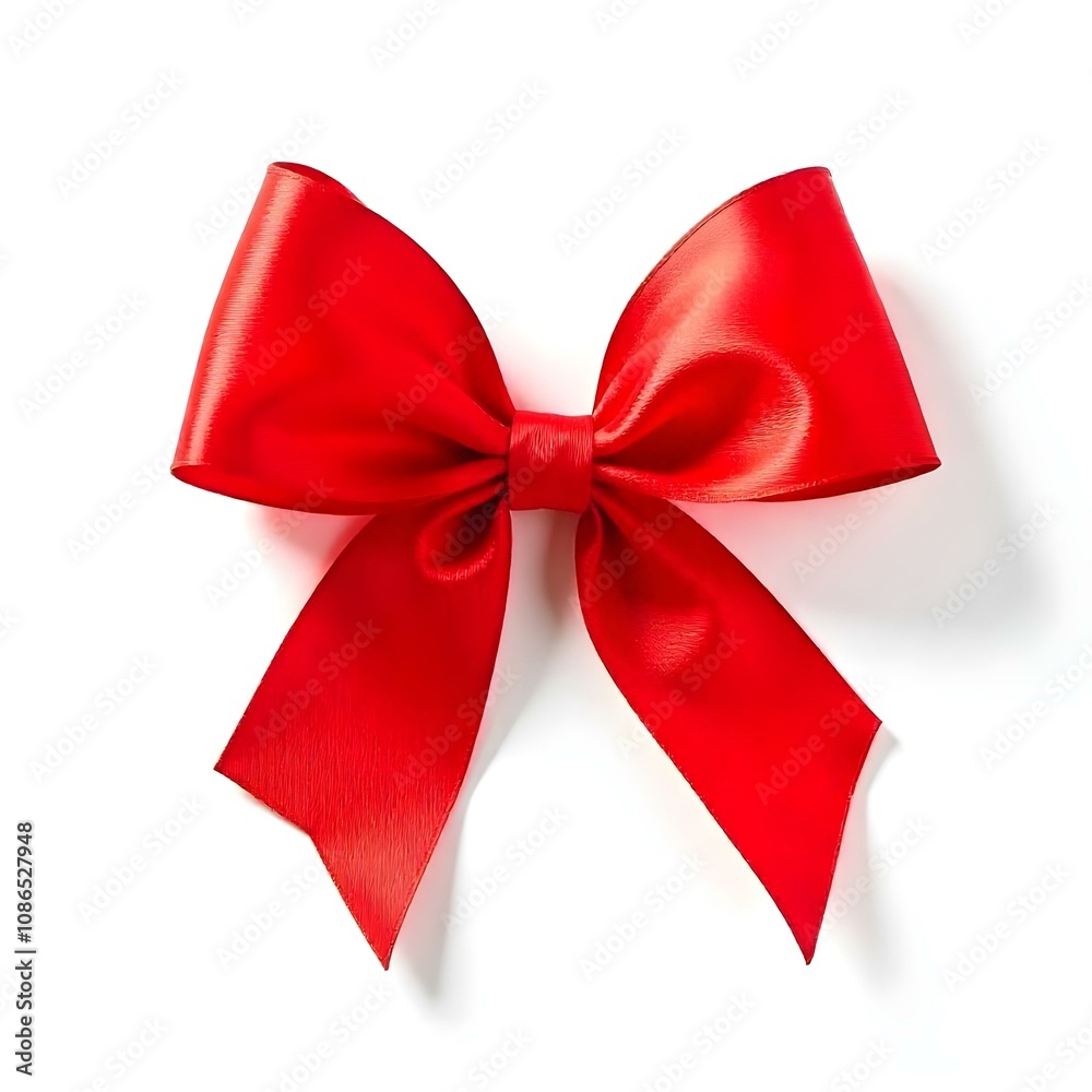 Fototapeta premium ribbon, bow, red, loop, tied, perfect, decoration, gift, festive, isolated, background, white, elegant, holiday, Christmas, wrapping, present, decorative, beautiful, glossy, shiny, festivebow, 