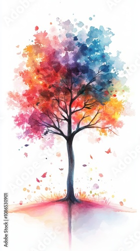 Watercolor Tree on White Background for Nature and Environment Illustrations Generative AI