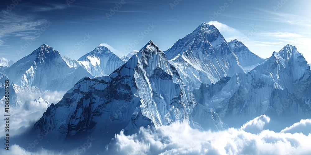 Obraz premium Majestic Mountain Range Rising Above the Clouds