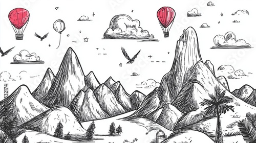 Hand-Drawn Travel Adventure Landscape Design photo