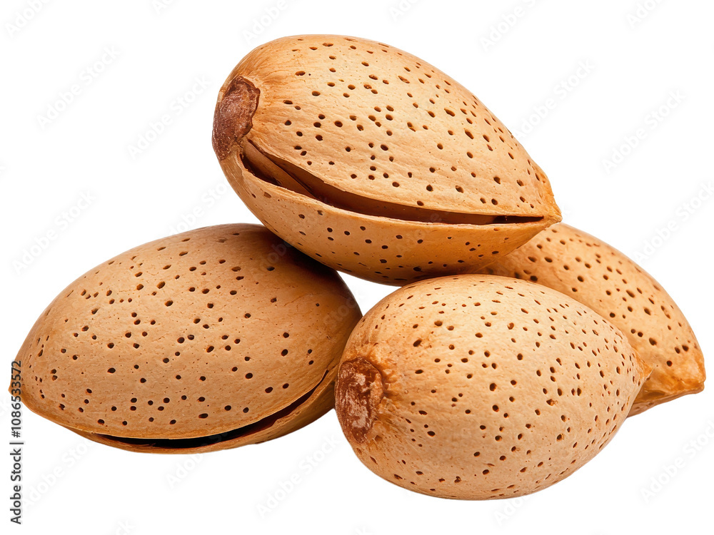 Raw Almonds with Shells on a White Background Raw Almonds with Shells on a White Background