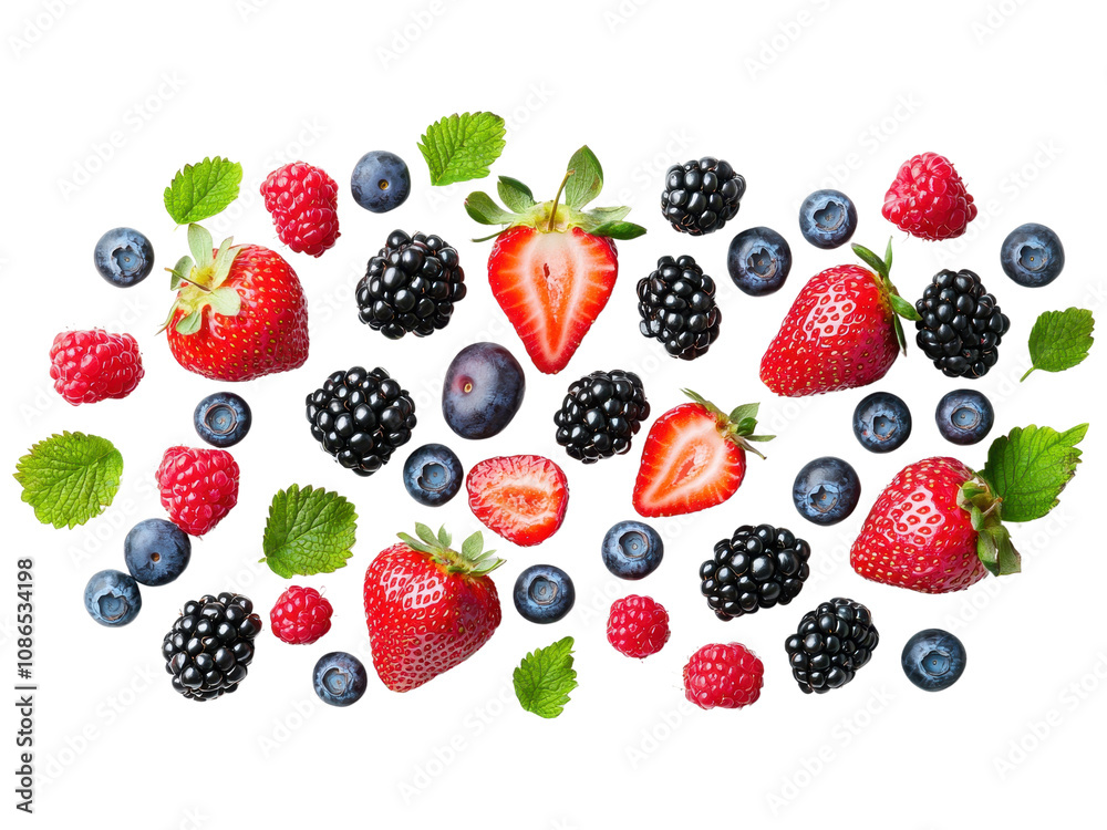 Vibrant Assortment of Fresh Berries and Mint Leaves Vibrant Assortment of Fresh Berries and Mint Leaves