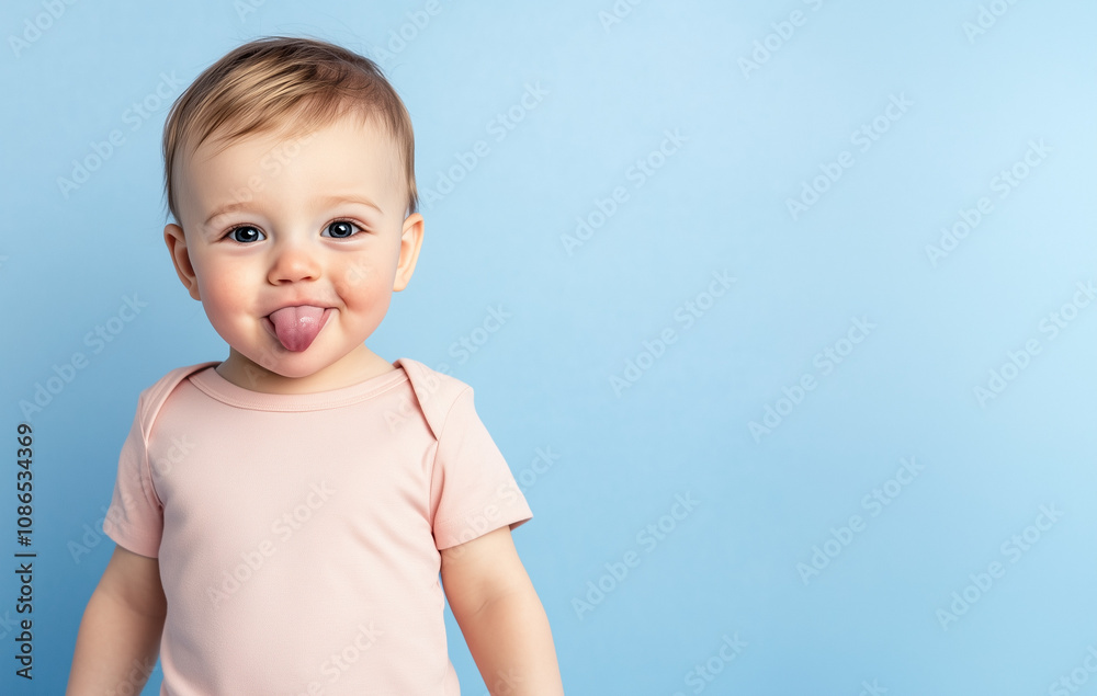 Little boy looking playful and sticking out his tongue isolated on a blue background Little boy looking playful and sticking out his tongue isolated on a blue background