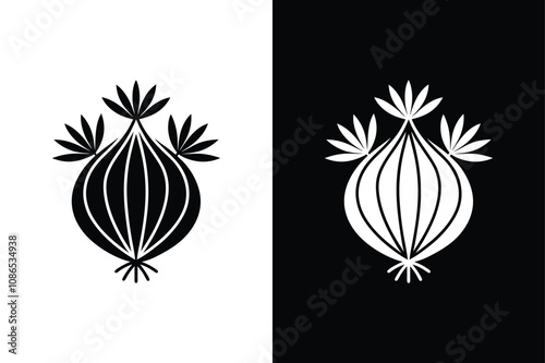 Flat Logo Design. Fennel and Caraway Seed Icon on White and Black