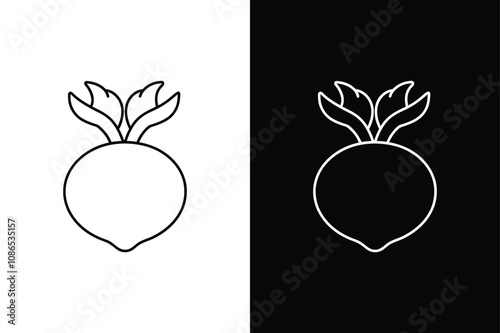 Leafy Turnip Cabbage. Kohlrabi Vegetable Outline in Blue Pen Art