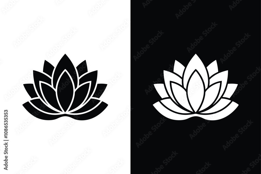 Black and White Lotus Flower Sign. Timeless Design for Projects Black and White Lotus Flower Sign. Timeless Design for Projects