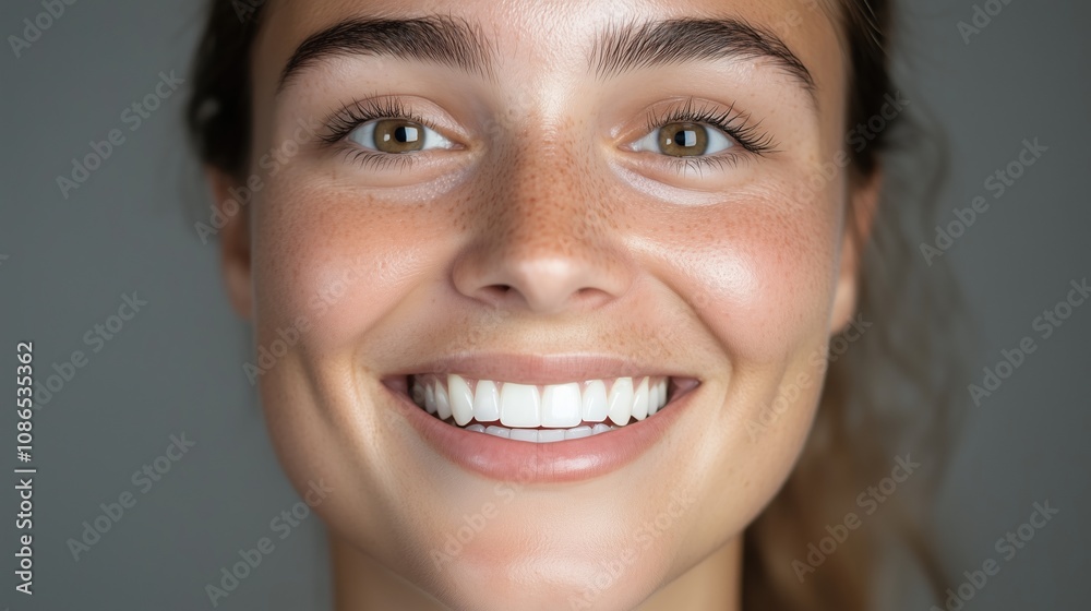 A Young Woman With a Bright Smile and Glowing Skin Poses Against a Neutral Gray Background, Radiating Joy and Confidence, Expressing Her Vibrant Personality and Positivity A Young Woman With a Bright Smile and Glowing Skin Poses Against a Neutral Gray Background, Radiating Joy and Confidence, Expressing Her Vibrant Personality and Positivity