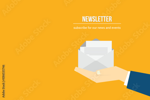 Newsletter. vector illustration of email marketing. subscription to newsletter, news, offers, promotions. a letter and envelope. subscribe, submit. send by mail.
