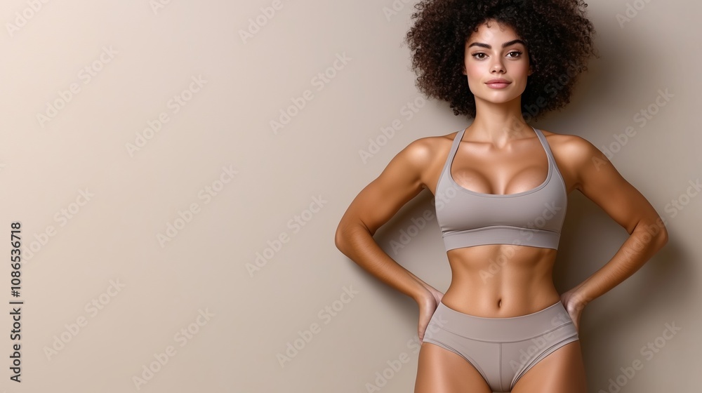 A Fitness Enthusiast Poses Confidently Against a Neutral Background, Showcasing Toned Physique and Expressive Posture in Casual Athletic Wear During Daylight Hours A Fitness Enthusiast Poses Confidently Against a Neutral Background, Showcasing Toned Physique and Expressive Posture in Casual Athletic Wear During Daylight Hours