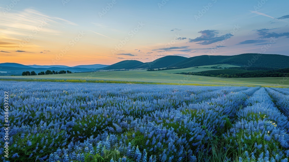 Fototapeta premium Serene Countryside Landscape at Sunset