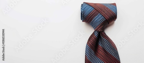 Top View of Mens Fashionable Striped Tie on White Background