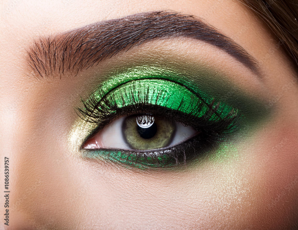 Auge mit grünem Lidschatten oben und unten