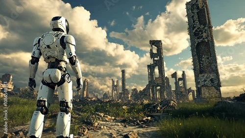 Post-Apocalyptic Robot Exploring Ruins of a Lost Civilization