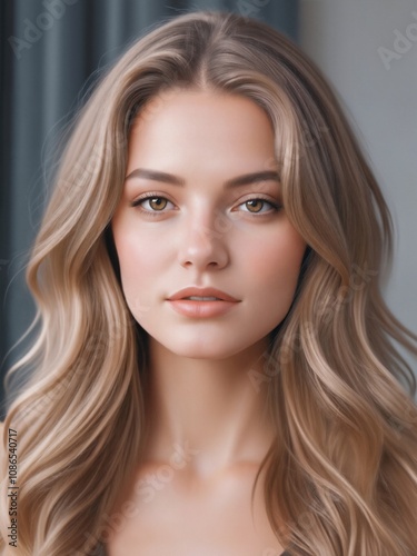 Beautiful Woman with Long Wavy Hair and Soft Features