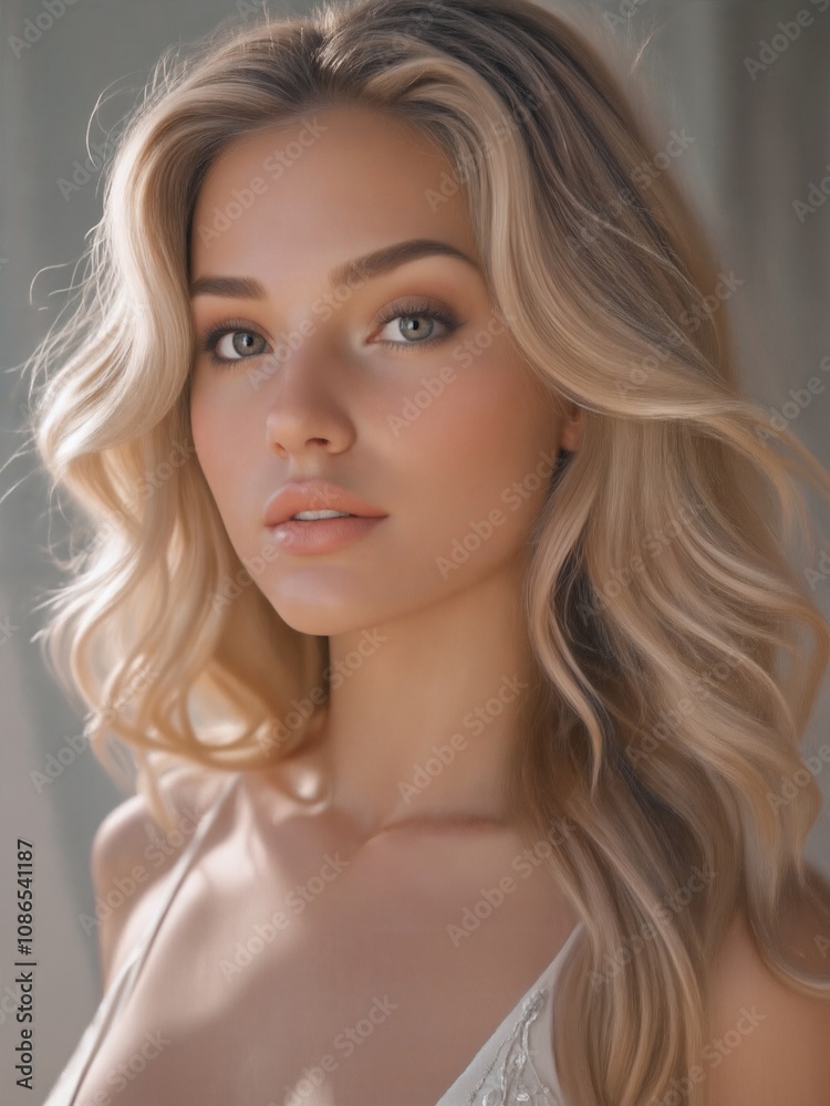 Portrait of a Beautiful Young Woman with Flowing Hair Portrait of a Beautiful Young Woman with Flowing Hair