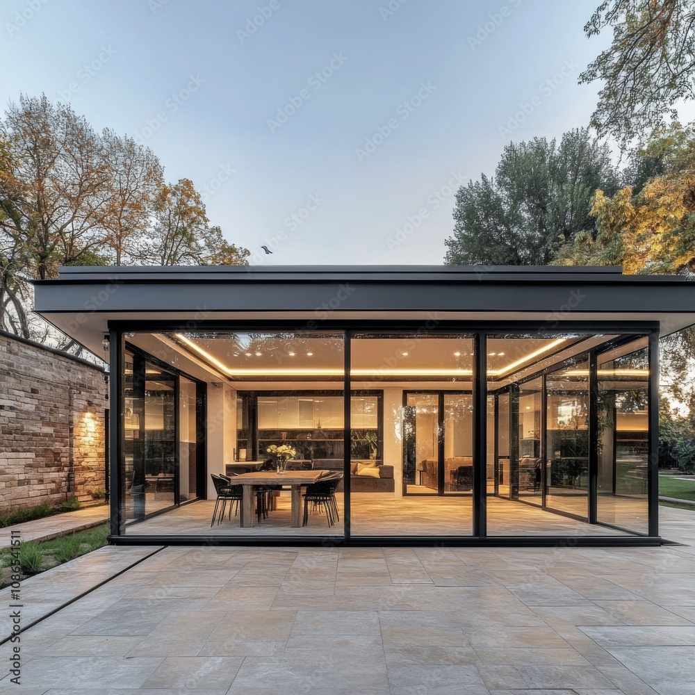 Modern house unique design has black roof large contemporary glasswalled veranda extension Modern house unique design has black roof large contemporary glasswalled veranda extension