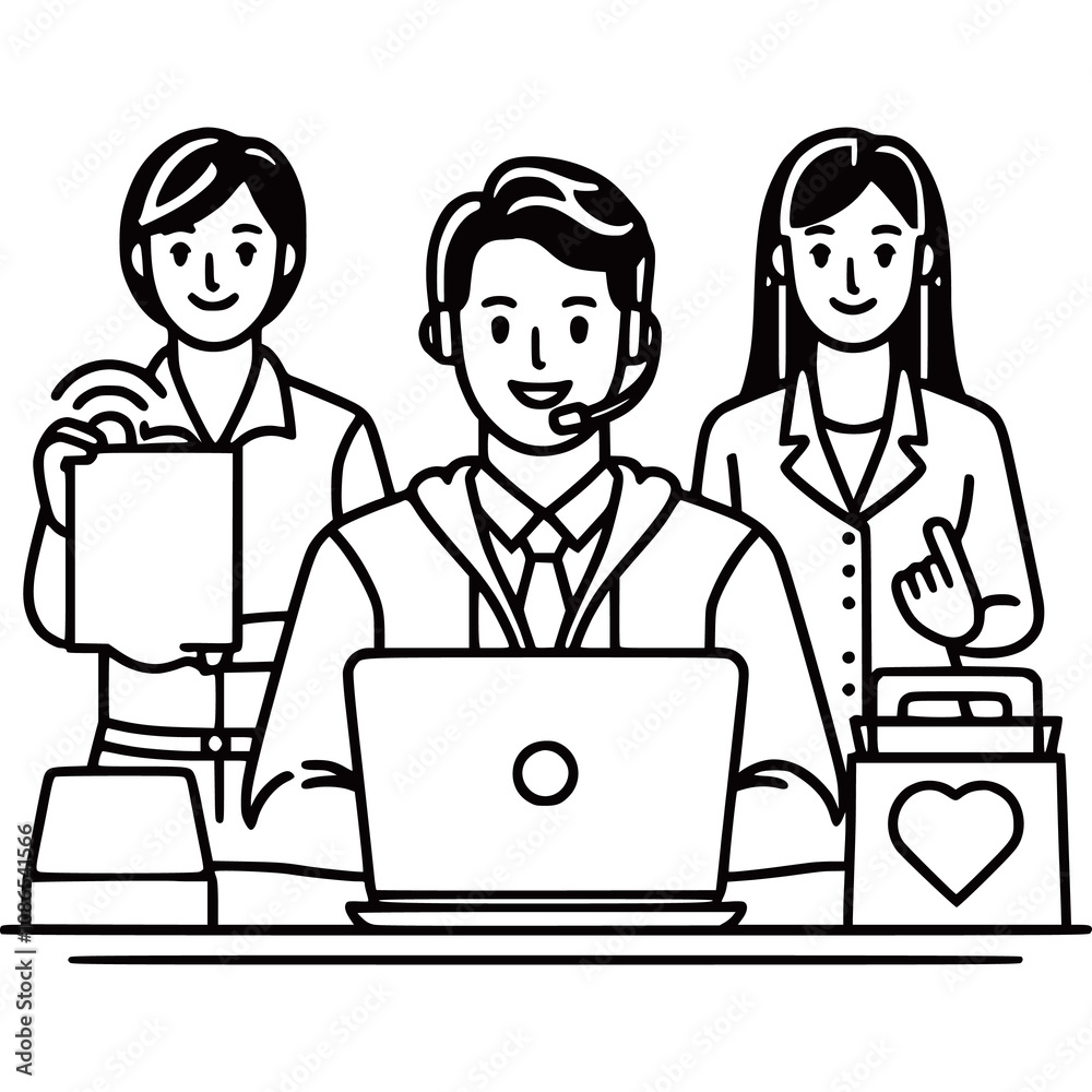 One single line drawing group male and female customer service team illustration art on white background generated Ai One single line drawing group male and female customer service team illustration art on white background generated Ai