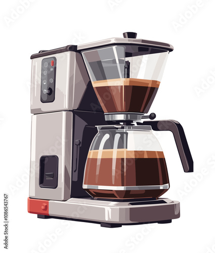 Vintage coffee making machine. Americano maker, barista equipment for cafe. Brewing appliance. Vector realistic illustration isolated on transparent background. PNG clipart