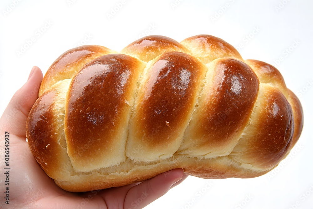A hand gently holding a freshly baked loaf of bread with a warm, inviting glow. Soft light. Simple white background for National Gluten-Free Day. A hand gently holding a freshly baked loaf of bread with a warm, inviting glow. Soft light. Simple white background for National Gluten-Free Day.