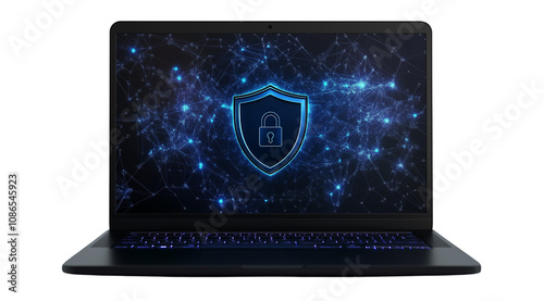 PNG, Cyber ​​Security Awareness Month, laptop isolated on white background, generated by Generative AI technology.