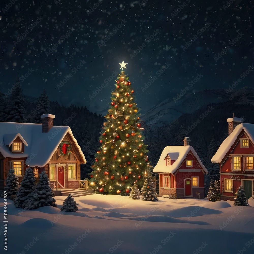 Christmas tree in front of a house Christmas tree in front of a house