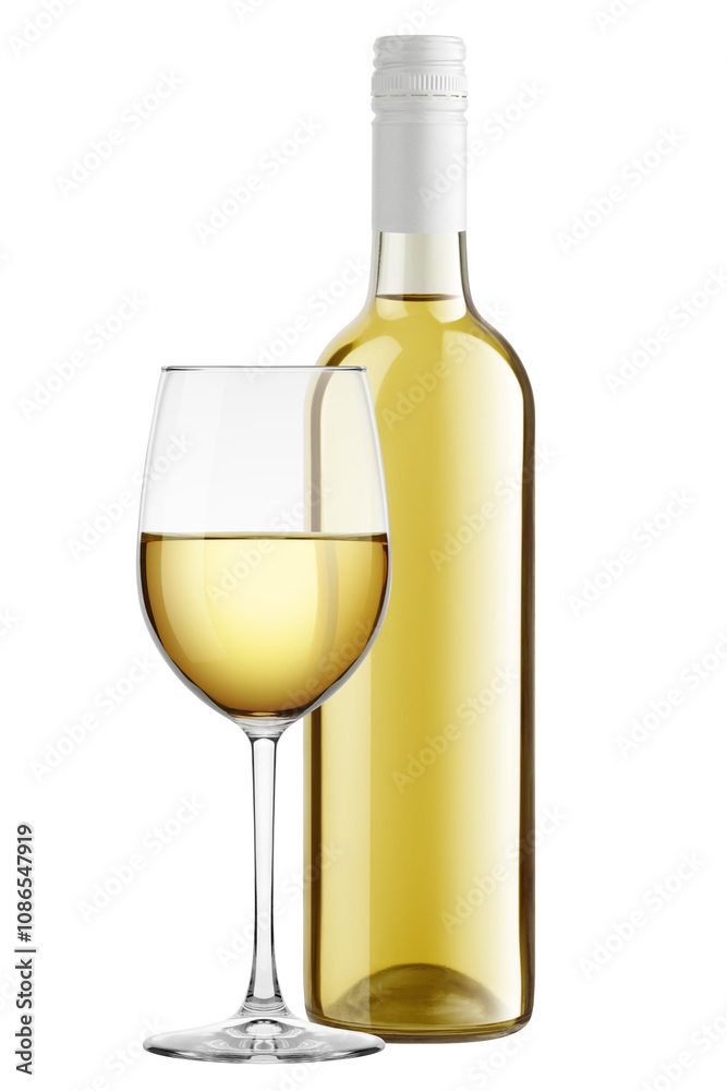 Wine Bottle, Wineglass, isolated on white background, full depth of field Wine Bottle, Wineglass, isolated on white background, full depth of field
