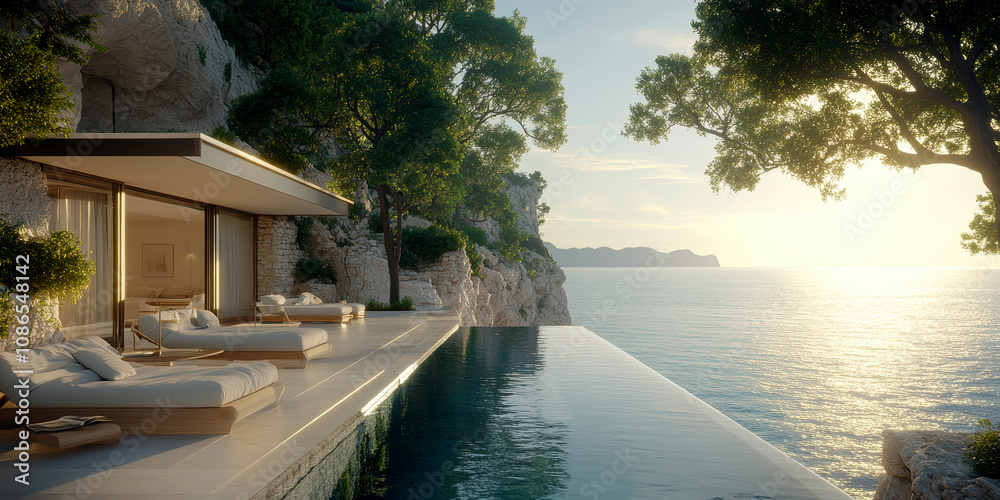 Tourist apartments in Greece on the seashore.AI generative. Tourist apartments in Greece on the seashore.AI generative.