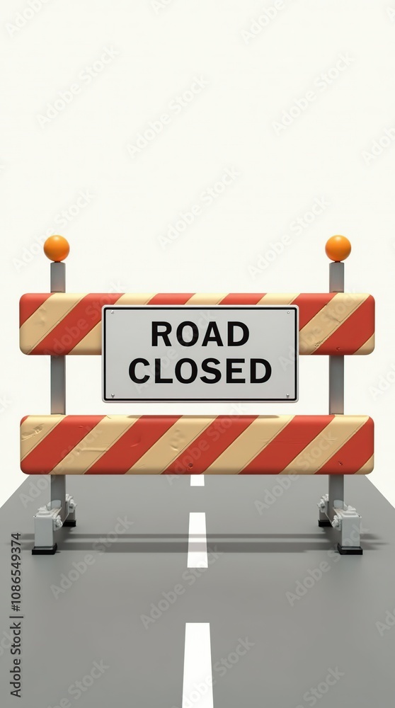 Road closed barricade for construction and improvement project warning Road closed barricade for construction and improvement project warning