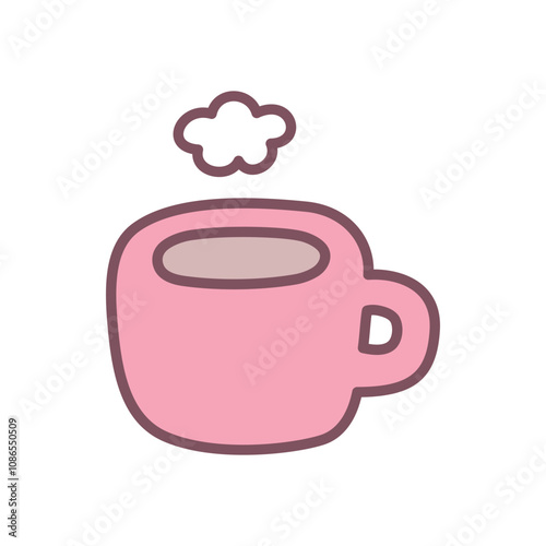 Kawaii coffee cup icon. Hand drawn illustration of a steamed mug of hot drink isolated on a white background. Vector 10 EPS.
