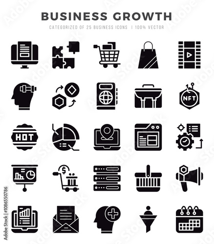 Business Growth web icons in Glyph style.