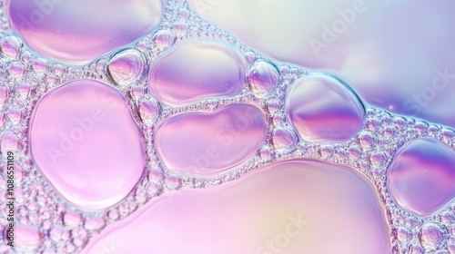 Macro close up of soap bubbles look like scienctific image of cell and cell membrane photo