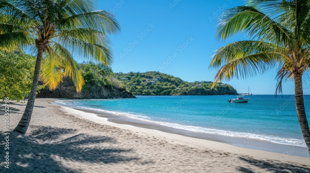 Tropical Beach Paradise Palm Trees, White Sand, Azure Ocean Tropical Beach Paradise Palm Trees, White Sand, Azure Ocean