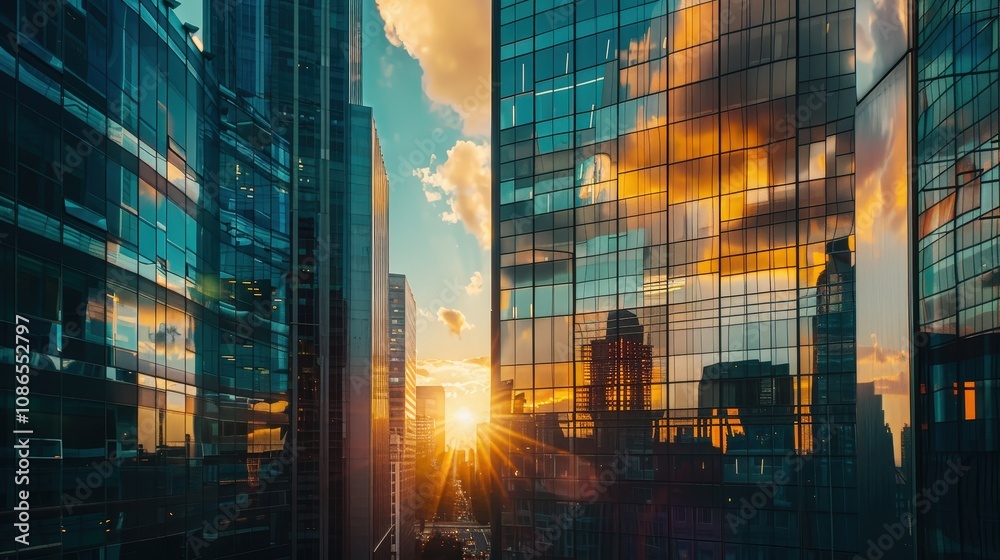 Sunset Reflections in Urban Glass Buildings Sunset Reflections in Urban Glass Buildings