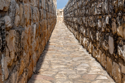 Narrow stone path atop a fortress wall near Jaffa Gate in Old Town Jerusalem