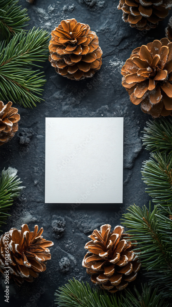 Obraz premium Photography of Christmas greeting card flat lay design template. New Year concept.