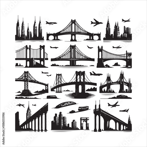 Set of bridge silhouette vector. Bridges vector icon. Bridge vector illustration.