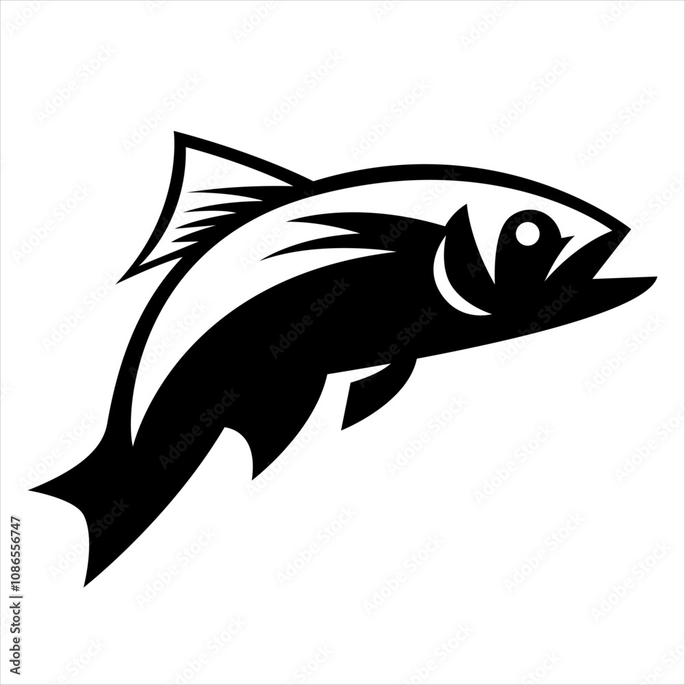 Naklejka premium Black silhouette graphic of a salmon swimming.