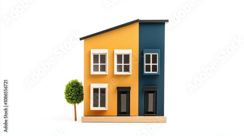 A modular apartment building toy house, stackable floors, urban theme, isolated on white background photo