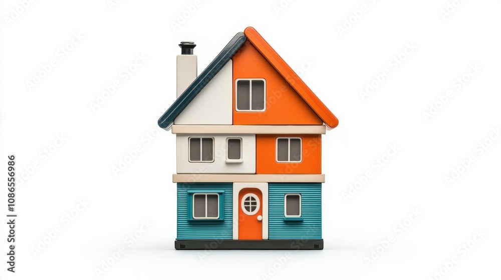 Fototapeta premium A robotthemed toy house, futuristic details, metallic colors, isolated on white background
