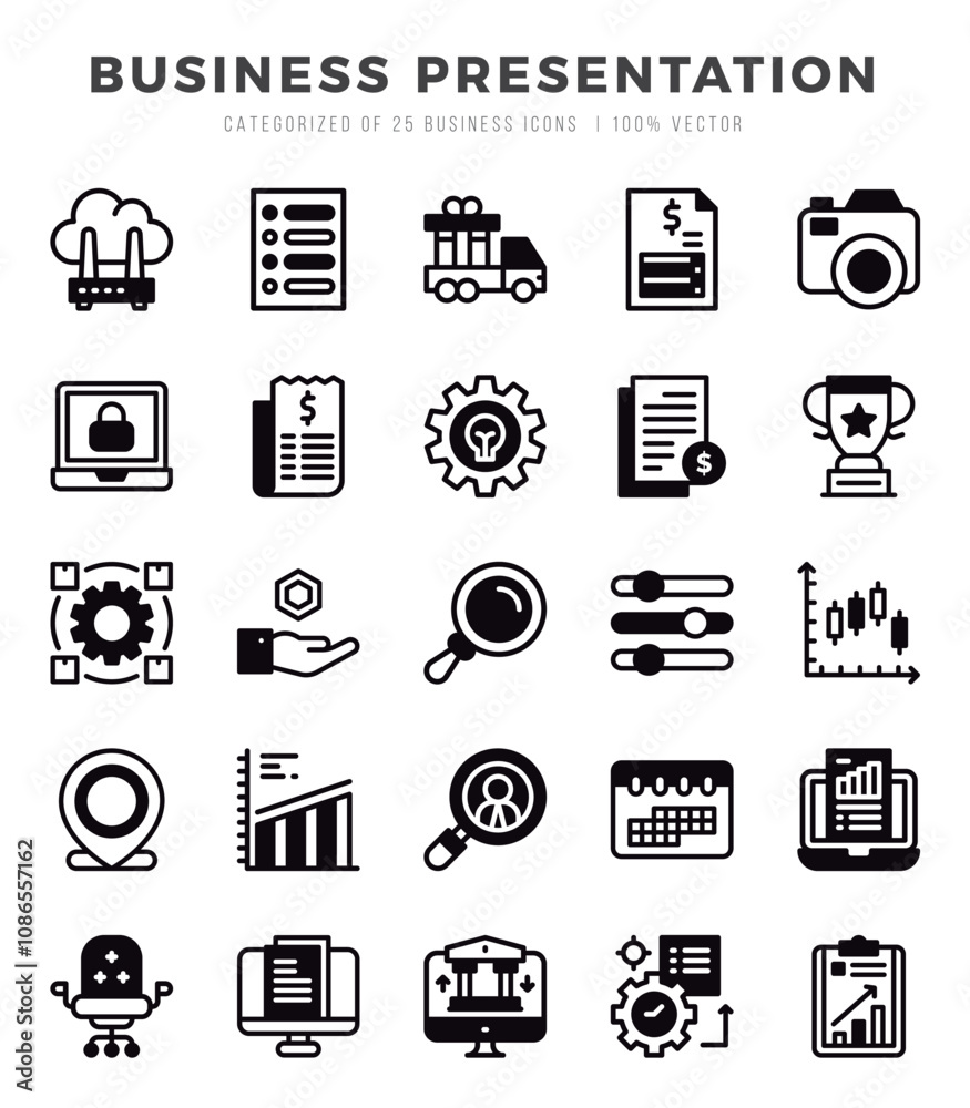 Business Presentation Lineal Filled icons. Vector Lineal Filled illustration. Business Presentation Lineal Filled icons. Vector Lineal Filled illustration.
