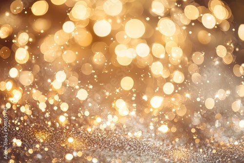 A stunning capture of golden Christmas light bokeh, twinkling and creating a warm festive glow.