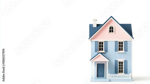 A Victorianstyle dollhouse toy, detailed architecture, soft pastel colors, isolated on white background